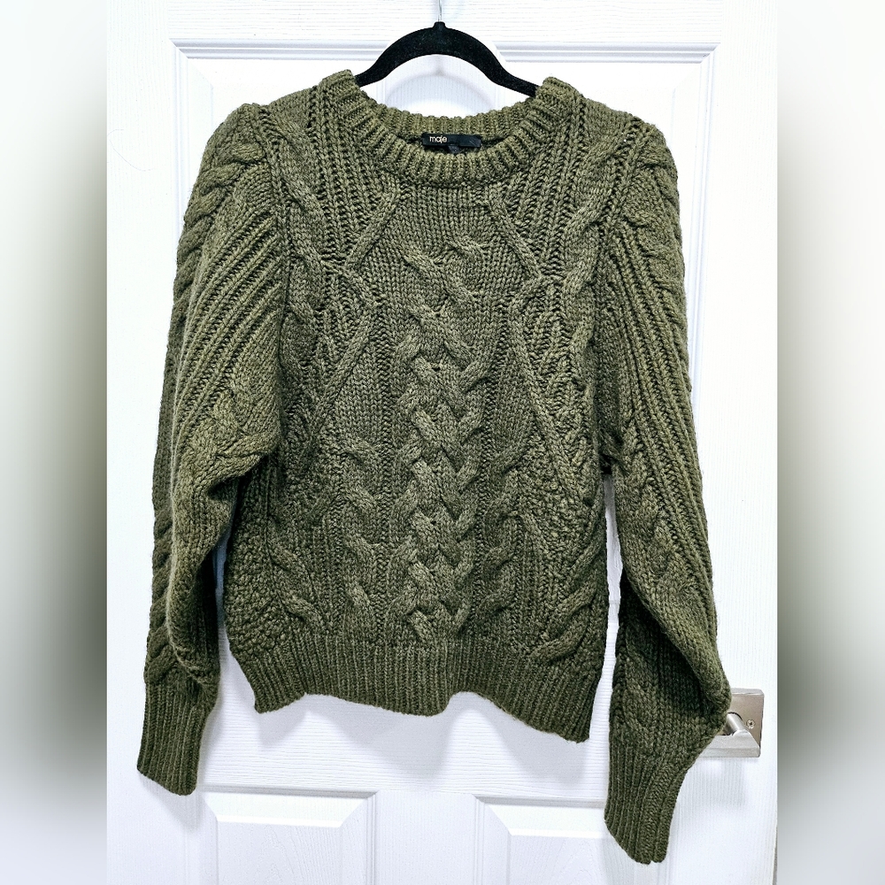 MAJE Green Cable Knit Pullover Sweater